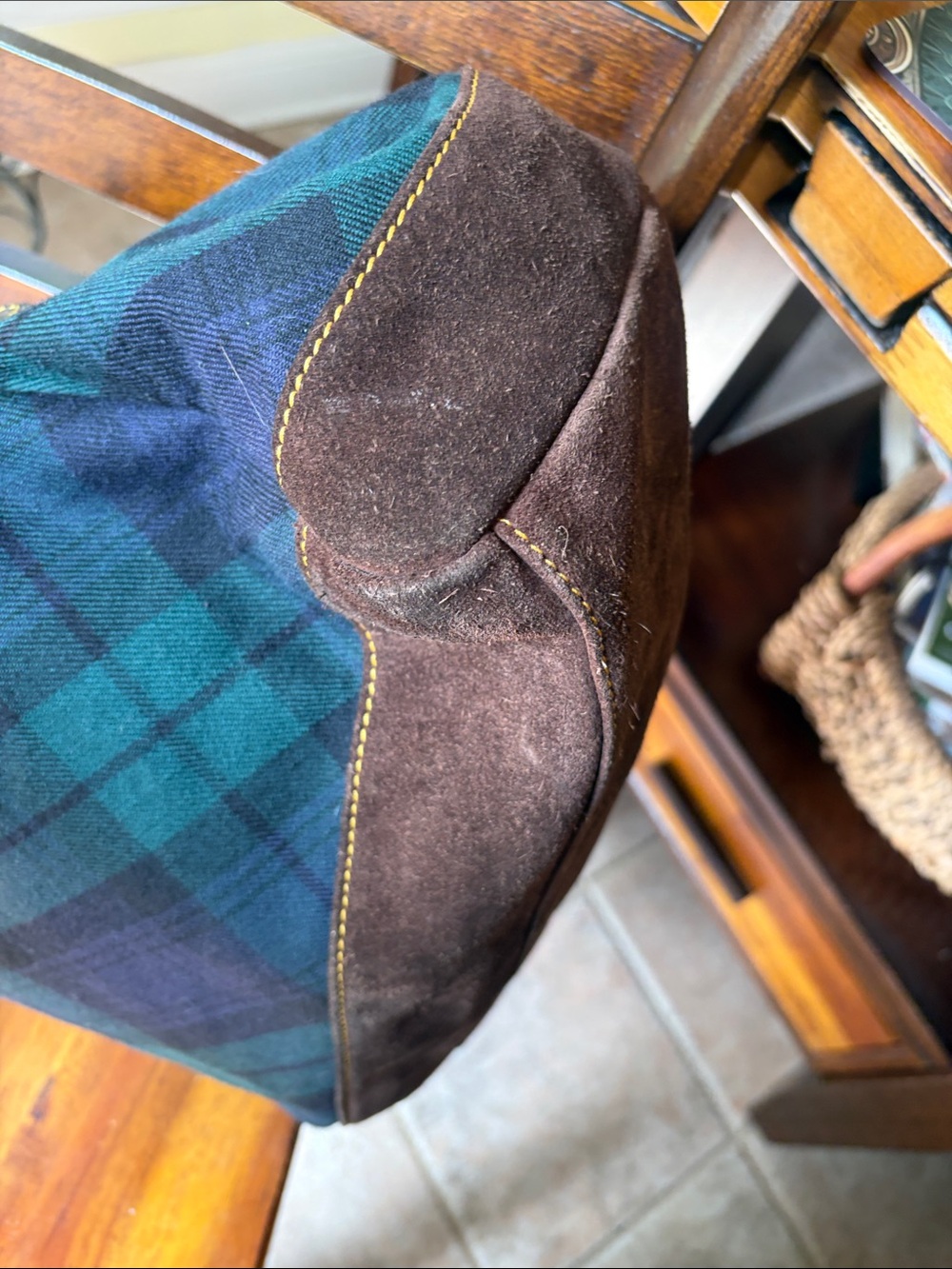Dooney & Bourke Navy and Green Plaid Satchel - Picture 6 of 13
